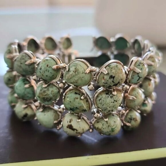 RARE 3 Row Turquoise VINTAGE CLASSIC UNIQUE Bracelet Sterling Silver - Picture 1 of 5